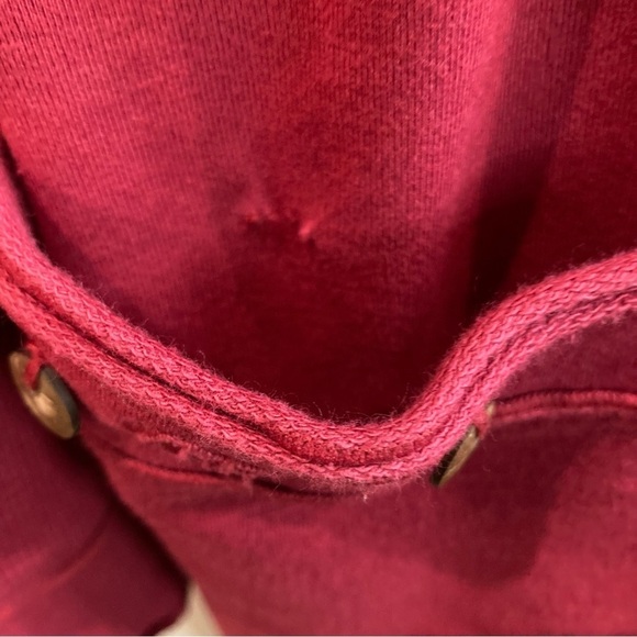 NEON BUDDHA Sz L Jersey Knit Wooden Buttons Raw Seams Collar Pockets Jacket - Picture 4 of 7